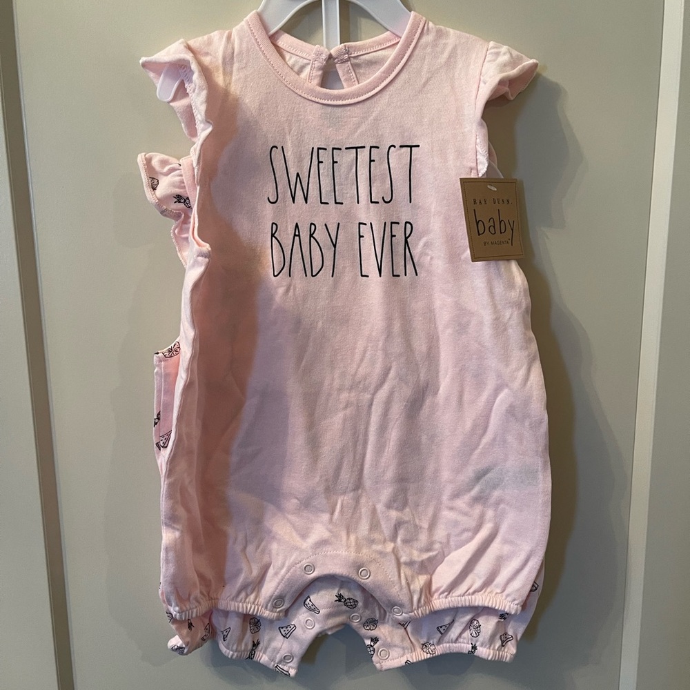 NWT Rae Dunn Pink 2 piece Romper - 6-9 months
